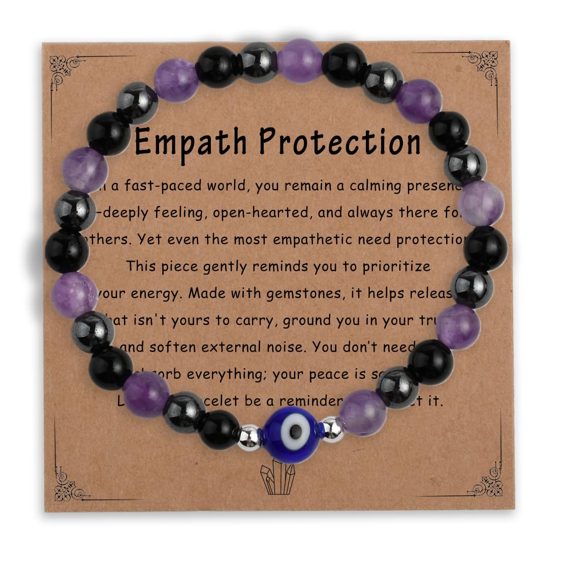 DLYFNVEV Empath Protection Bracelet Amethyst Black Tourmaline Hematite Triple Healing Anxiety Relief Crystal For Women Evil Eye Beaded Natural Stone Jewelry Gifts