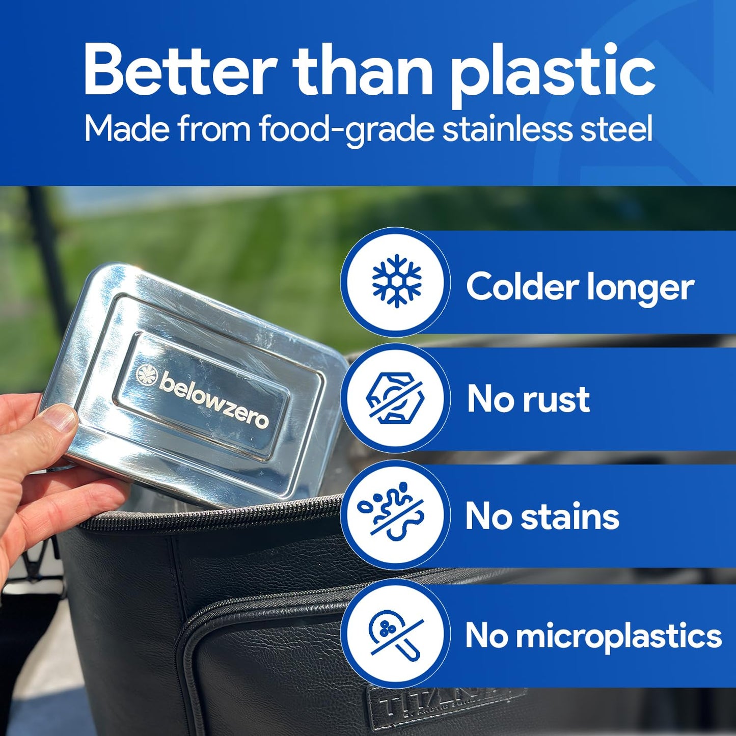 Below Zero Deluxe Stainless Steel Reusable Cooling Pack | Durable Ice Pack Lasts 48 Hours, Ice Pack for Bento, Lunch Bags, Coolers, Picnics, Camping, Beachgoers, Sporting Events | Longest Lasting