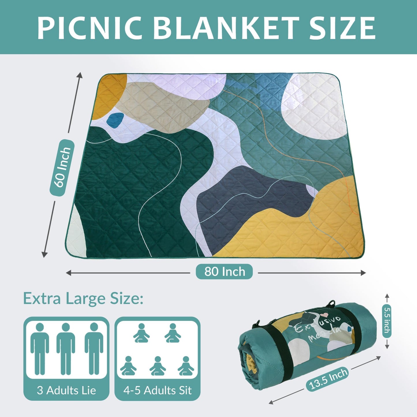 Exclusivo Mezcla Waterproof Picnic Blankets 3-Layer 60x80 INCH Large Sandproof Beach Blanket Foldable Outdoor Blanket for Camping on Grass Picnic Mat