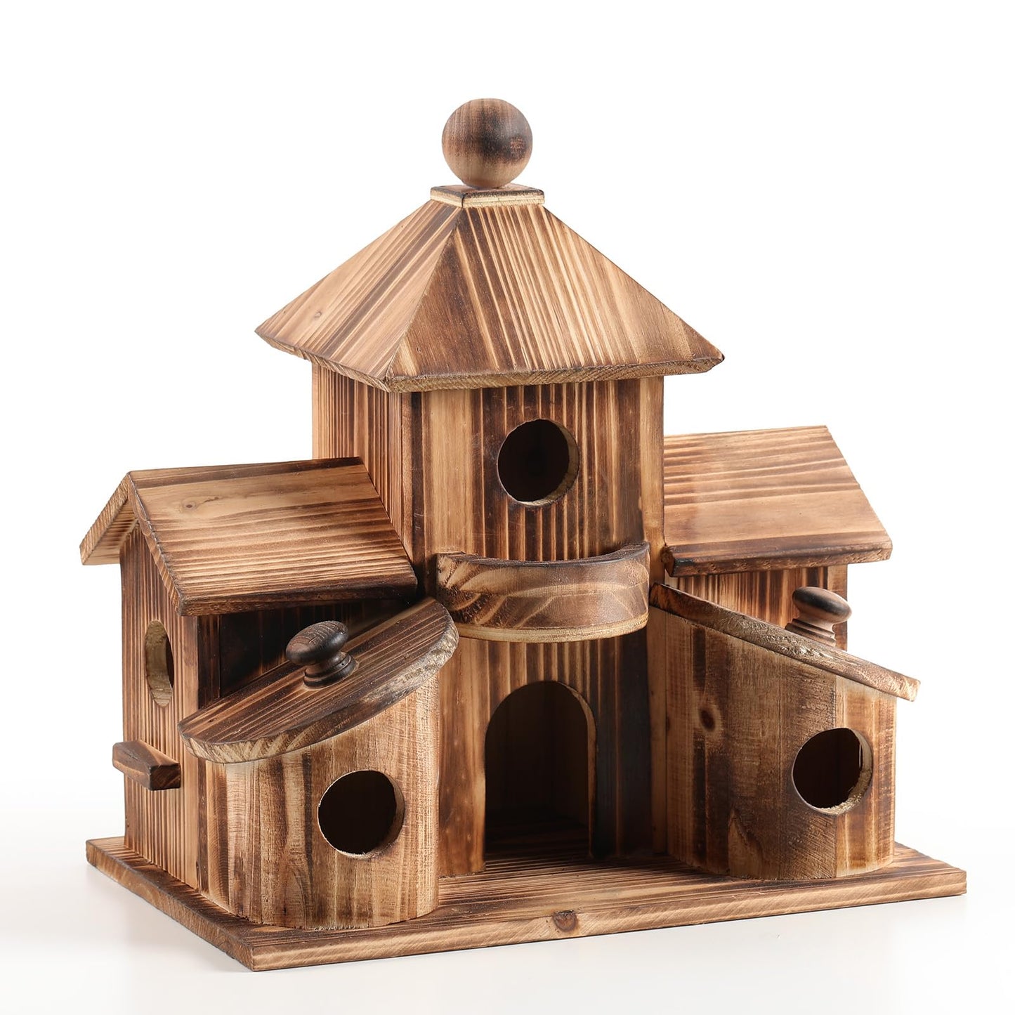 Bird Houses for Outside, Wooden 6 Hole Bird House Room for Multiple Birds, Outdoors Hanging Birdhouse Nesting Box for Garden, Bird Hotel for Wren Chickadee Sparrow
