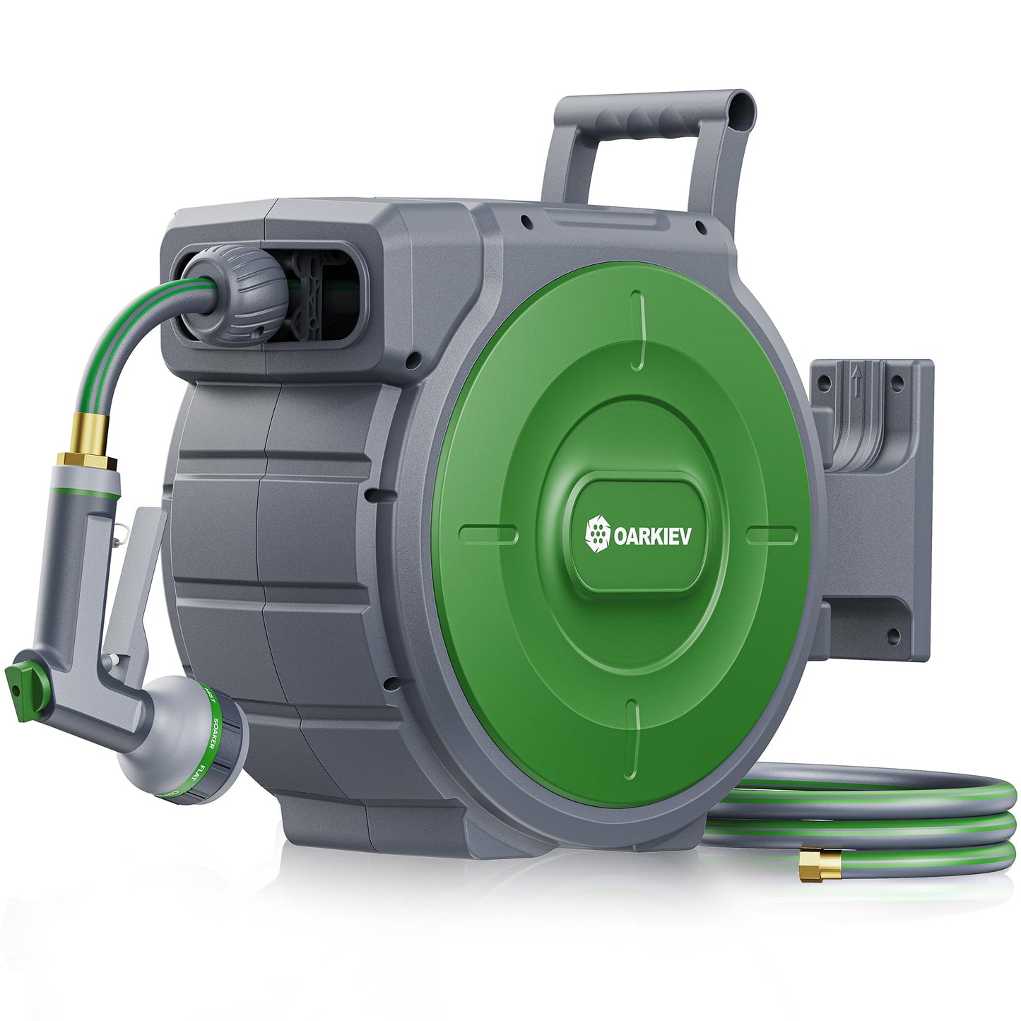 OARKIEV Garden Retractable Hose Reel, 5/8 Inch x 85 ft Wall Mounted Garden Hose Reel with Any Length Lock, Upgraded Slow Return System and 180°Swivel Bracket
