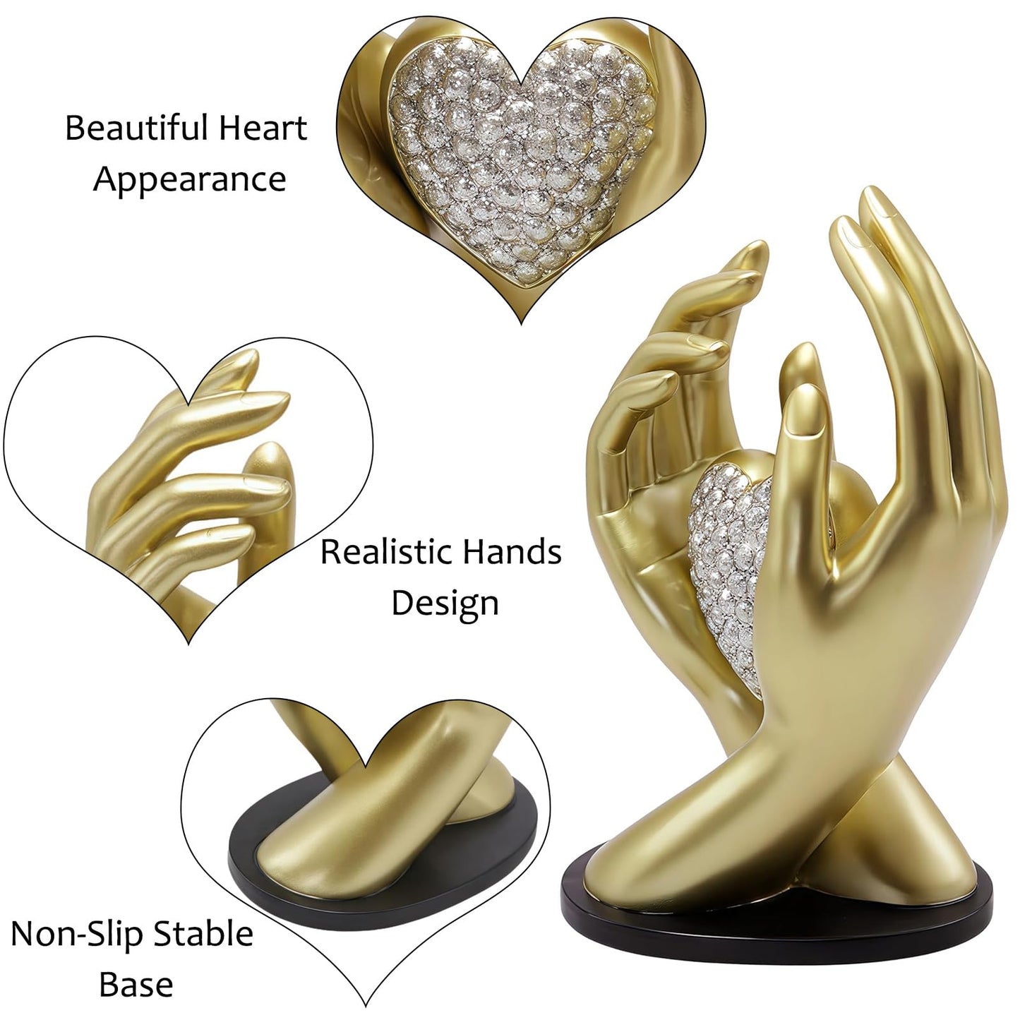 Spring Decorations Wedding Couple gifts,Table Statues Gold Home Decor Aesthetic Lover Figurine-Heart Hands Sculpture for Living Room Bedroom Shelf Office Decor,Anniversary Birthday Gifts for Women Men