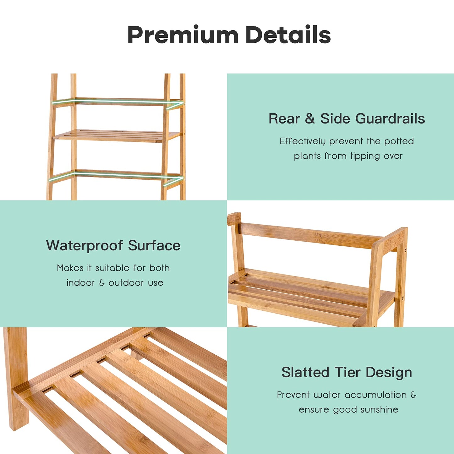 Giantex 4-Tier Bamboo Plant Stand Flower Pots Holder Display Shelf, 47.5inch Ladder Shelf Plants Organizer Rack for Patio Balcony Garden Home, Bookcase Planter Storage Shelving Unit Indoor Outdoor