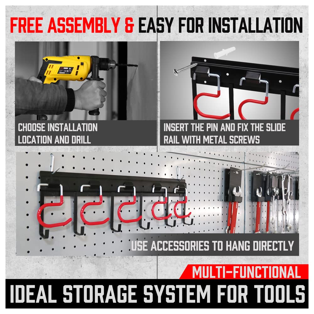 SEDY 68" All Metal Garden Tool Organizer Hooks - Garage Wall Organizer Sturdy Garden Tool Storage System Yard Tool Garage Tool Organizer Wall Mount Shed Organization Shovel Broom Rake Holder