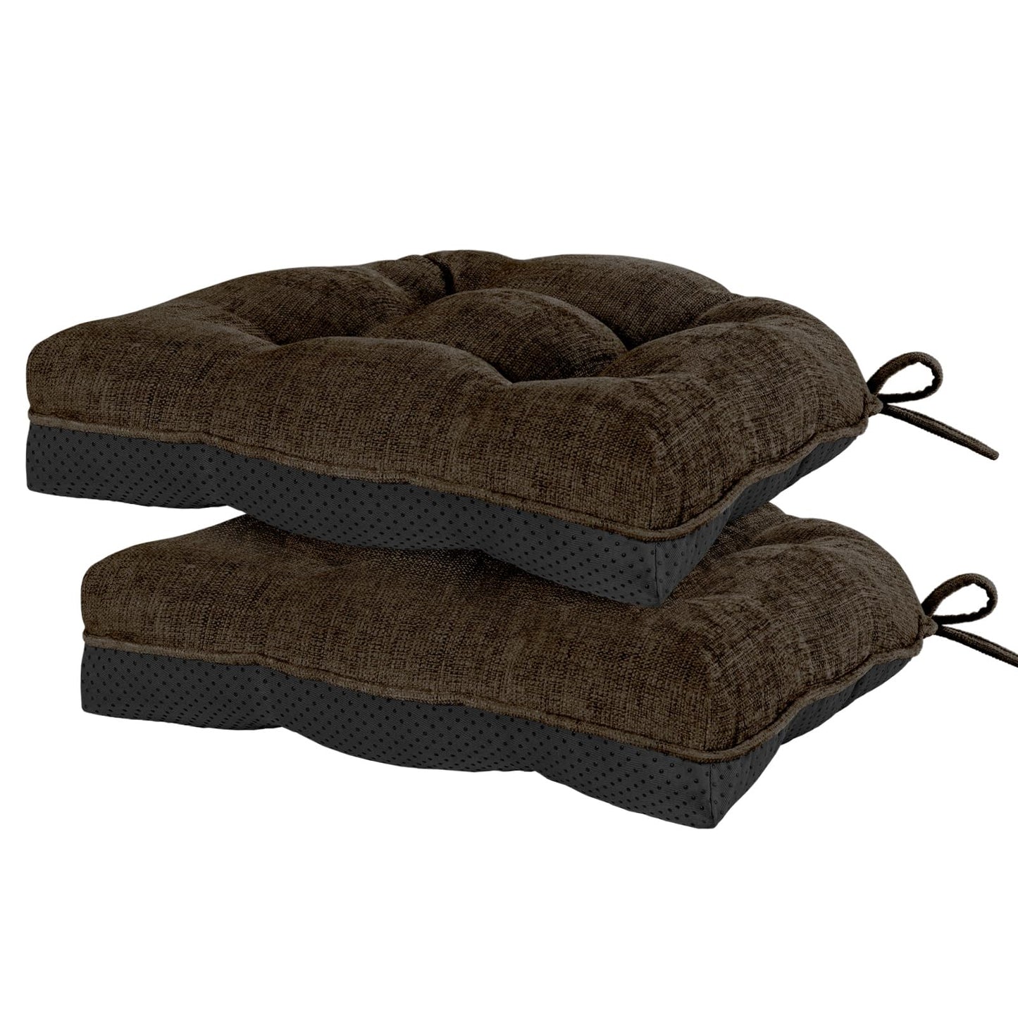 HARBOREST Chair Cushions for Dining Chairs Set of 2 - Chenille Tufted Kitchen Chair Cushions with Ties and Non-Slip Bottom, Foam Chair Pads for Dining Chairs, 17" x 17", Chocolate