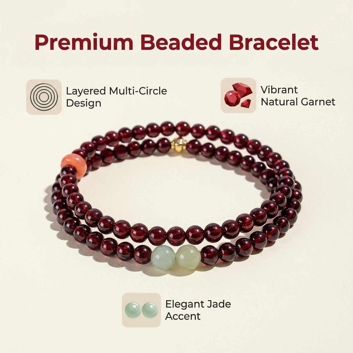 CNYTPE Garnet Bracelet for Women – Red Garnet Jewelry, Healing Crystal Bracelet, Handmade Gemstone Jewelry, Symbol of Love, Happiness & Harmony (4mm Garnet & Nephrite Bead)