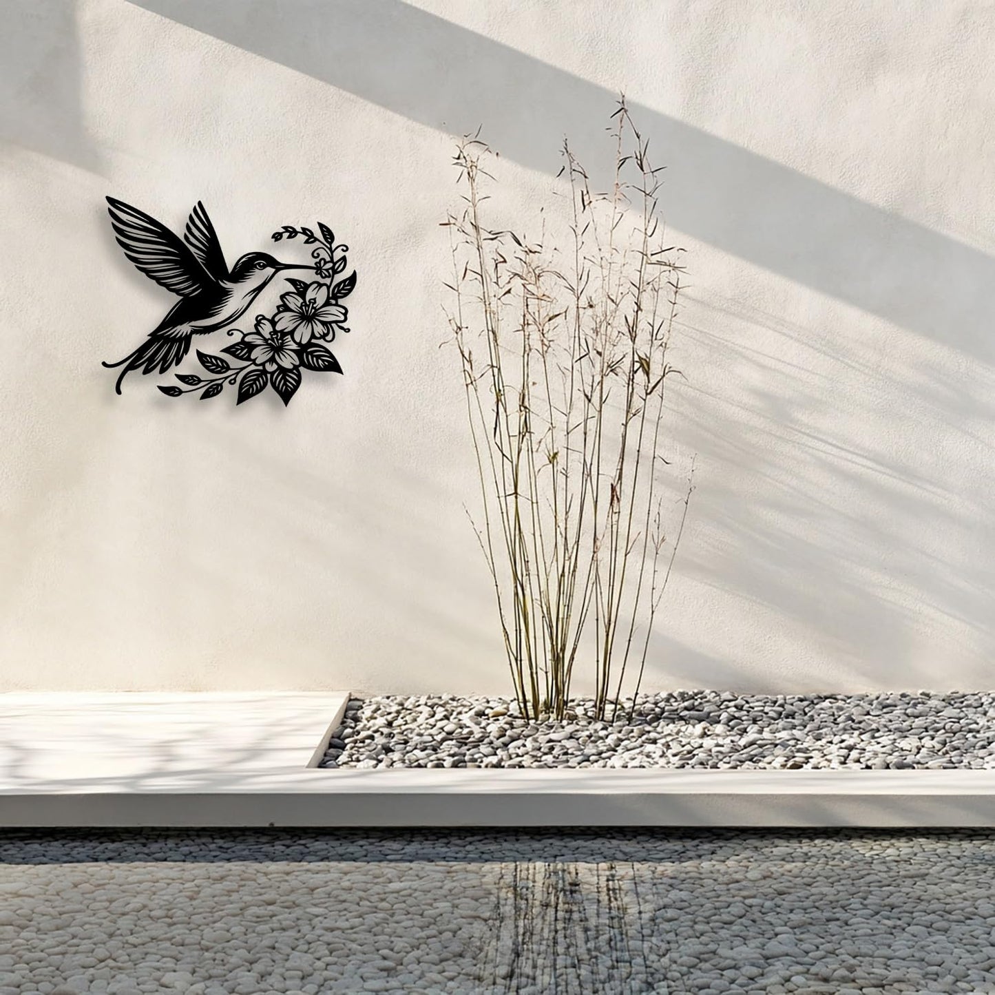 LIYOUYA Hummingbird Flower Metal Wall Decor - Rustic Farmhouse Room Decor Black Wall Art Home Decor for Living Room, Dining Room, Courtyard (Black)