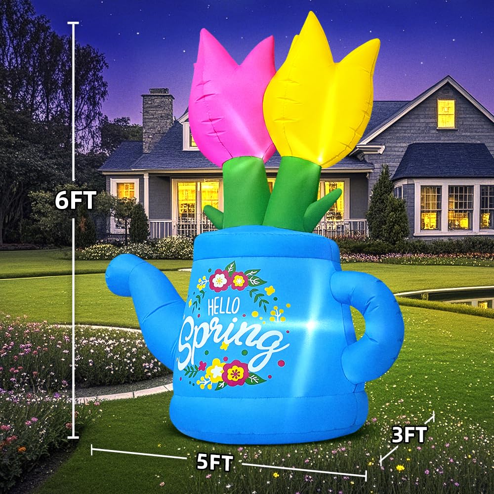 6FT Spring Easter Inflatable Flower Outdoor Decoration Inflatable Flower Decor Blow Up Flower Decoration, Built-in LED Lights for Spring Easter Holiday Lawn Party Yard Outdoor Supplies