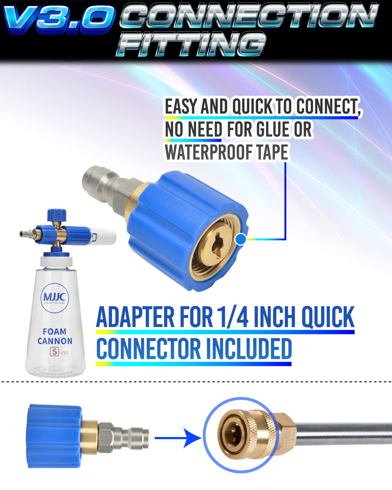 MJJC Foam Cannon S V3.0 (Thicker Snow Foam Technology) with 1/4 Inch Quick Connector for Pressure Washer & MJJC Foam Soap(20 fl oz) Kit