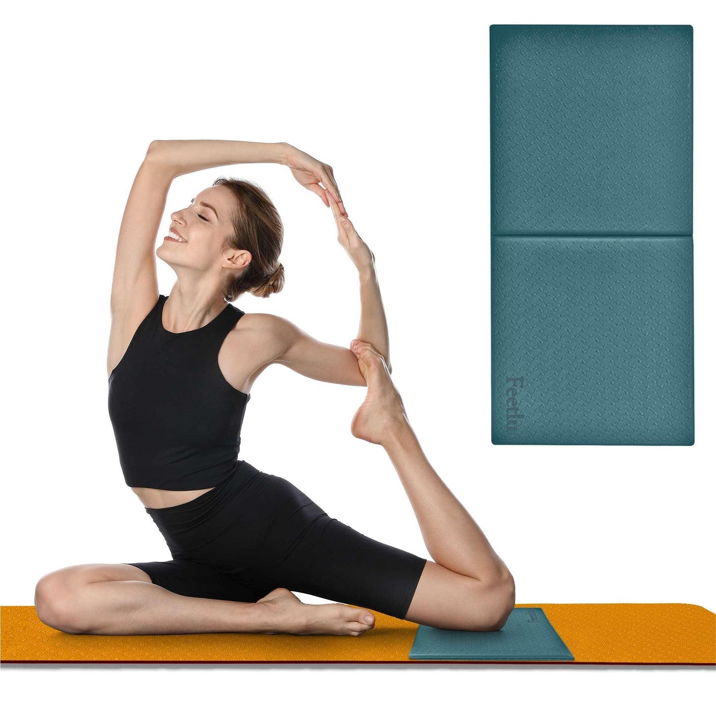Feetlu Cushioned Yoga Knee Pad – 24” x 12” x 1/2” Extra-Thick Support for Workouts, Standing, and Kneeling Tasks (GRN)