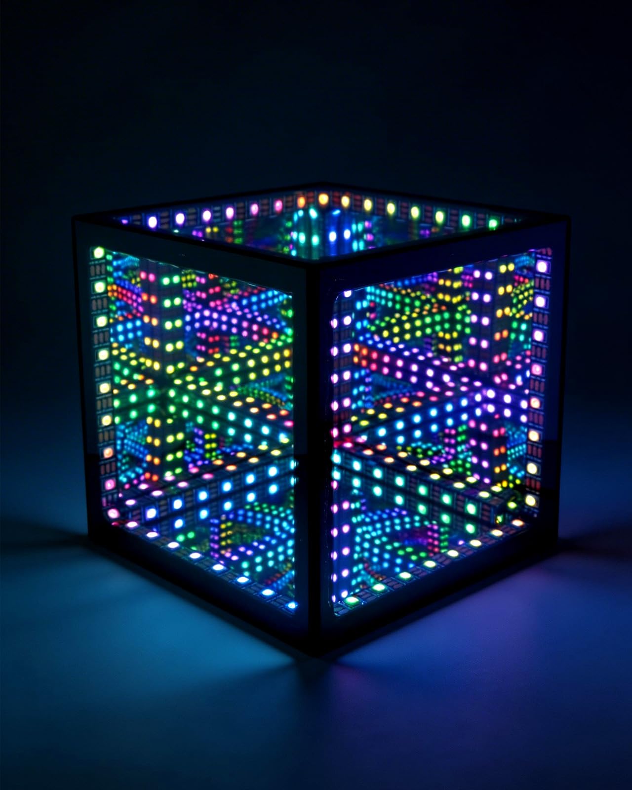 Nobiggie Infinity Mirror Cube Ambient Lighting, 3D Deep Space RGB LED Mood Light with Music Rhythm Sync, Futuristic Hypercube Decor for Home, Bedroom & Living Room (Space Black, Plus - 6 Inch)