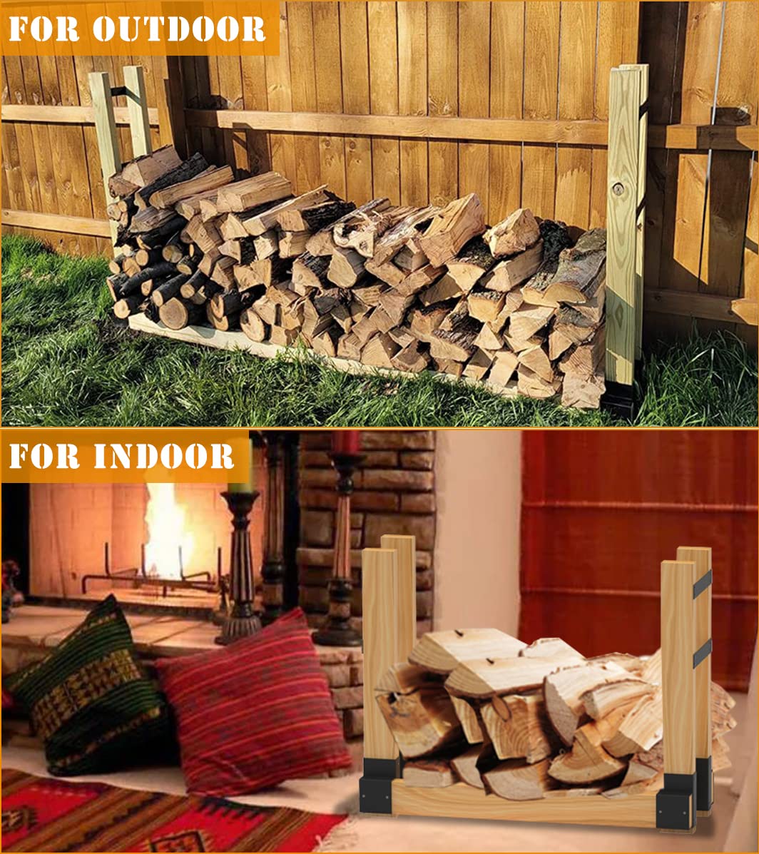 BALIE SPACE Outdoor Firewood Rack Brackets Kit for Fire Wood Pile Storage, Adjustable log stacking Stand Holder for 2x4 lumber, Black, Set of 2