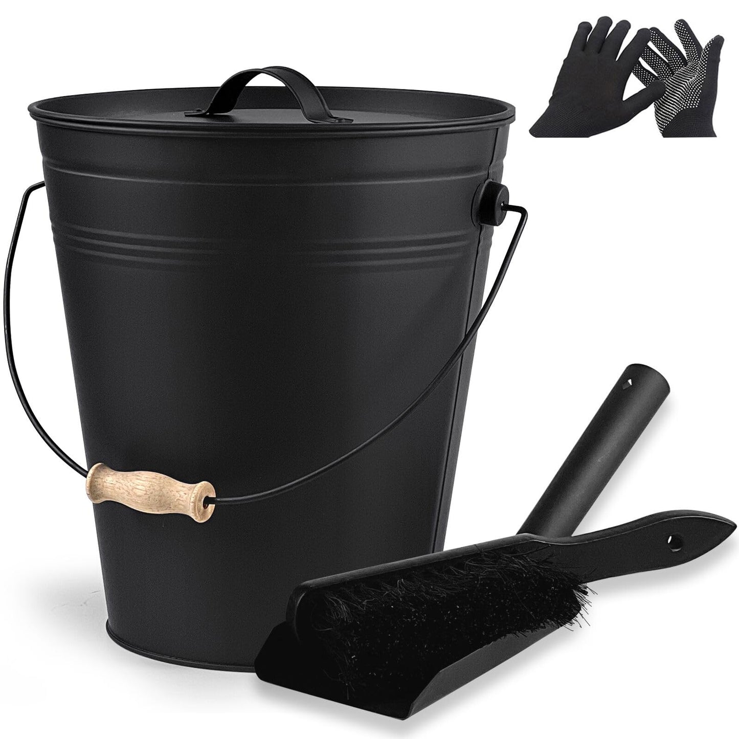 BRIAN & DANY Ash Bucket with Lid and Shovel, 4 Gallon Fireplace Bucket with Broom, Perfect for Fireplaces, Wood Stoves