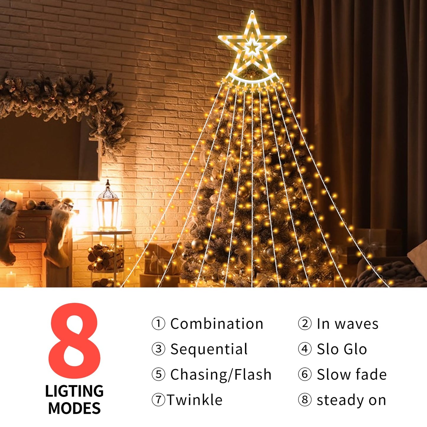 350 LED Christmas Decorations Star String Lights Waterproof Waterfall StarLights 8 Light Modes Remote & Timer,Waterproof Seasonal Lighting Decor for Home Xmas Tree Yard Wedding Party (Cool White)