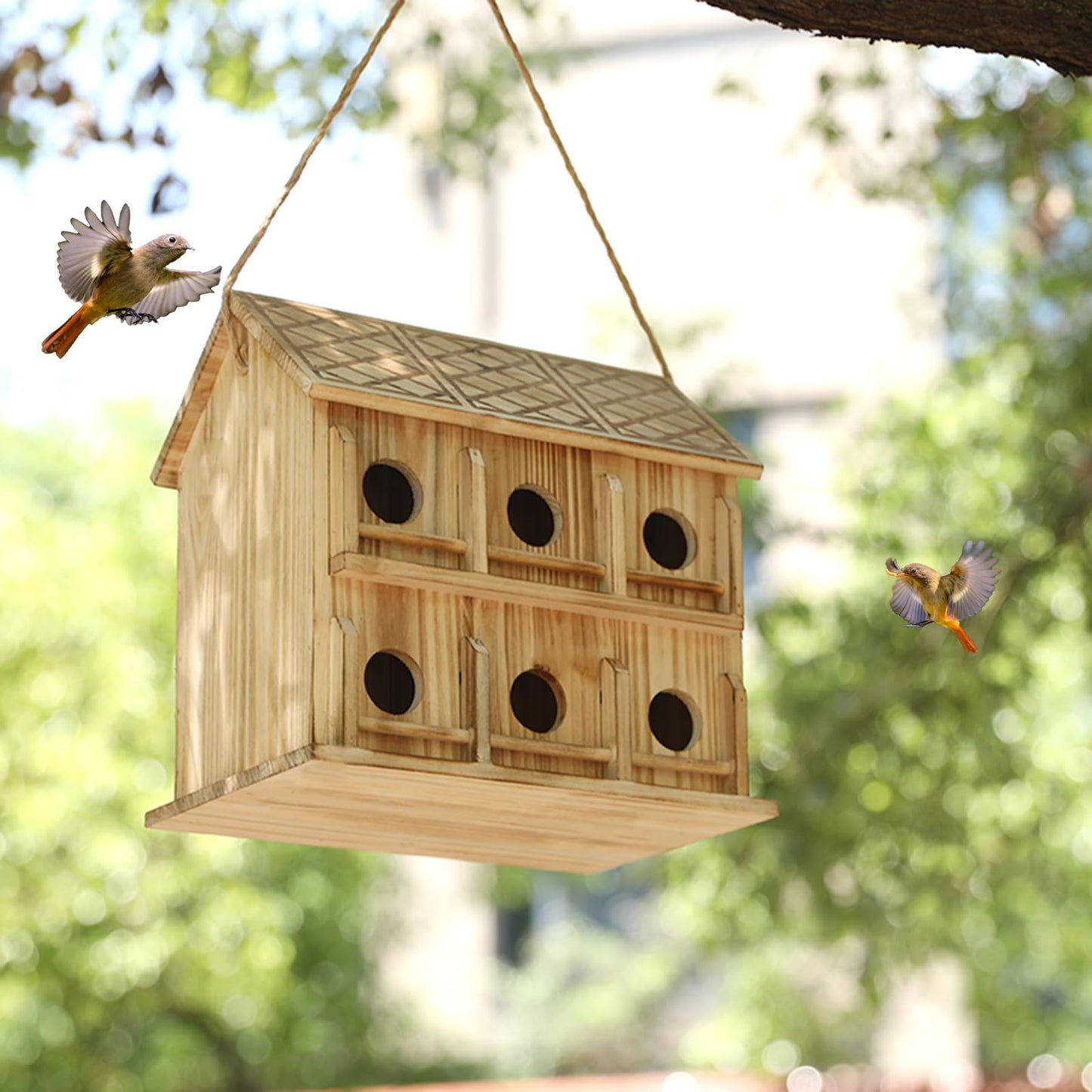 Bird Houses for Outside,12 Hole Bird House Room for 12 Bird Families - Large Wooden Outdoor Birdhouse Hanging for Bluebirds Hummingbirds Garden Decor