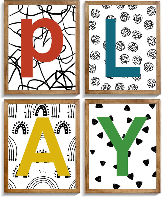 XUCVSPANTING Playroom Sign Nursery Wall Prints Boho Play Room Sign Canvas Posters for Nursery Bedroom Kids Room Decor Reading Corner Decorations,Set of 4(8"x10"inch,Unframed).