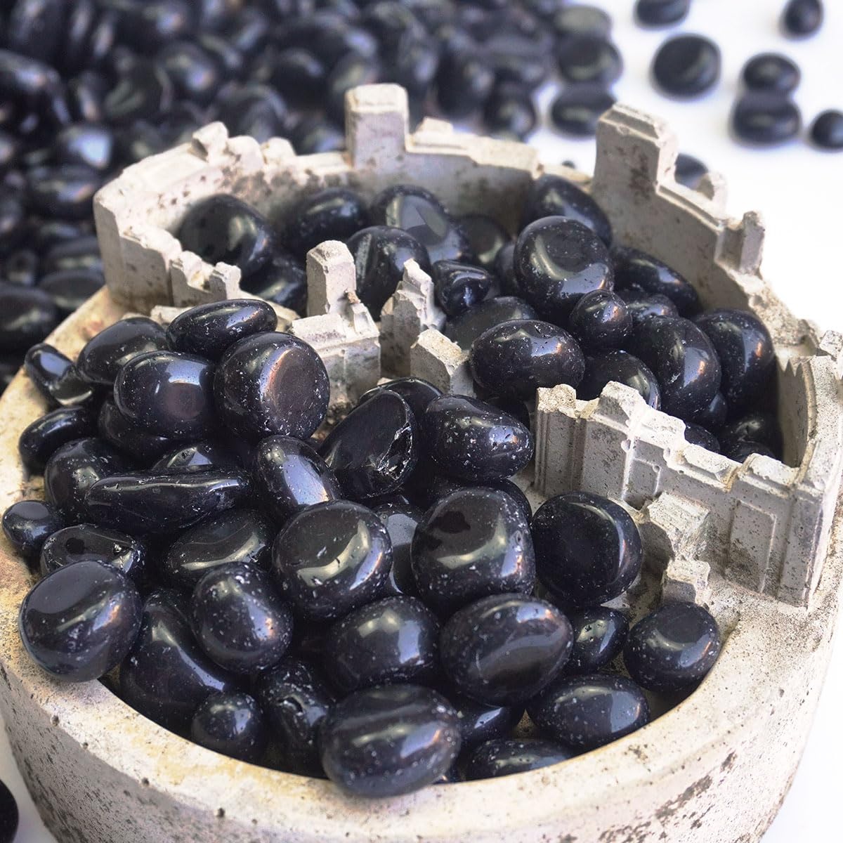 XMHOME 3 Pounds Black Obsidian Polished Stones - Natural Tumbled Gemstones for Vase Filler, Protection, and Jewelry Making