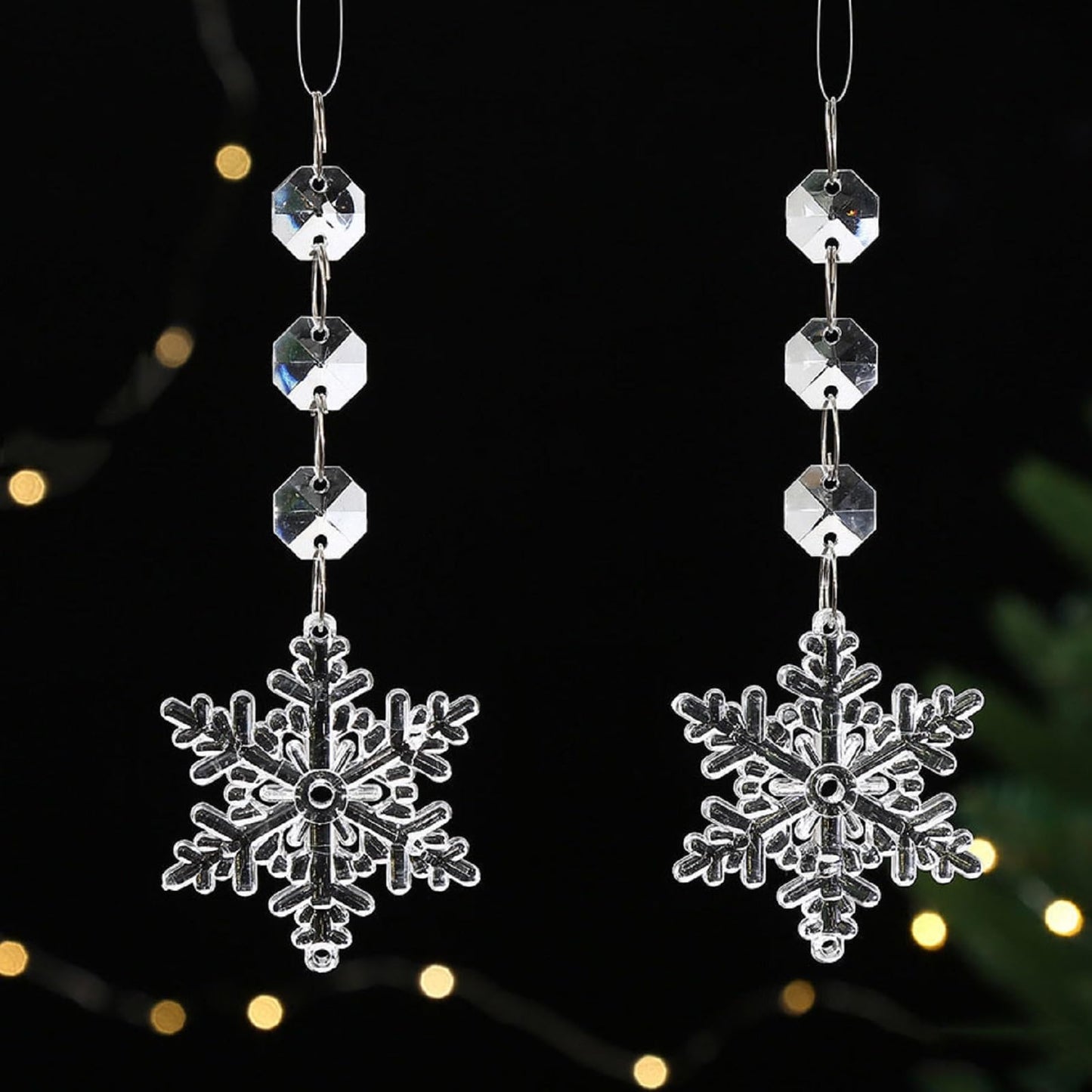 MIAO JIN 20 Pcs Plastic Winter Snowflake Drip Ornaments Xmas Tree Hanging Decorations for Christmas Tree Wedding Birthday Party Home Window Door Decorations (Transparency)