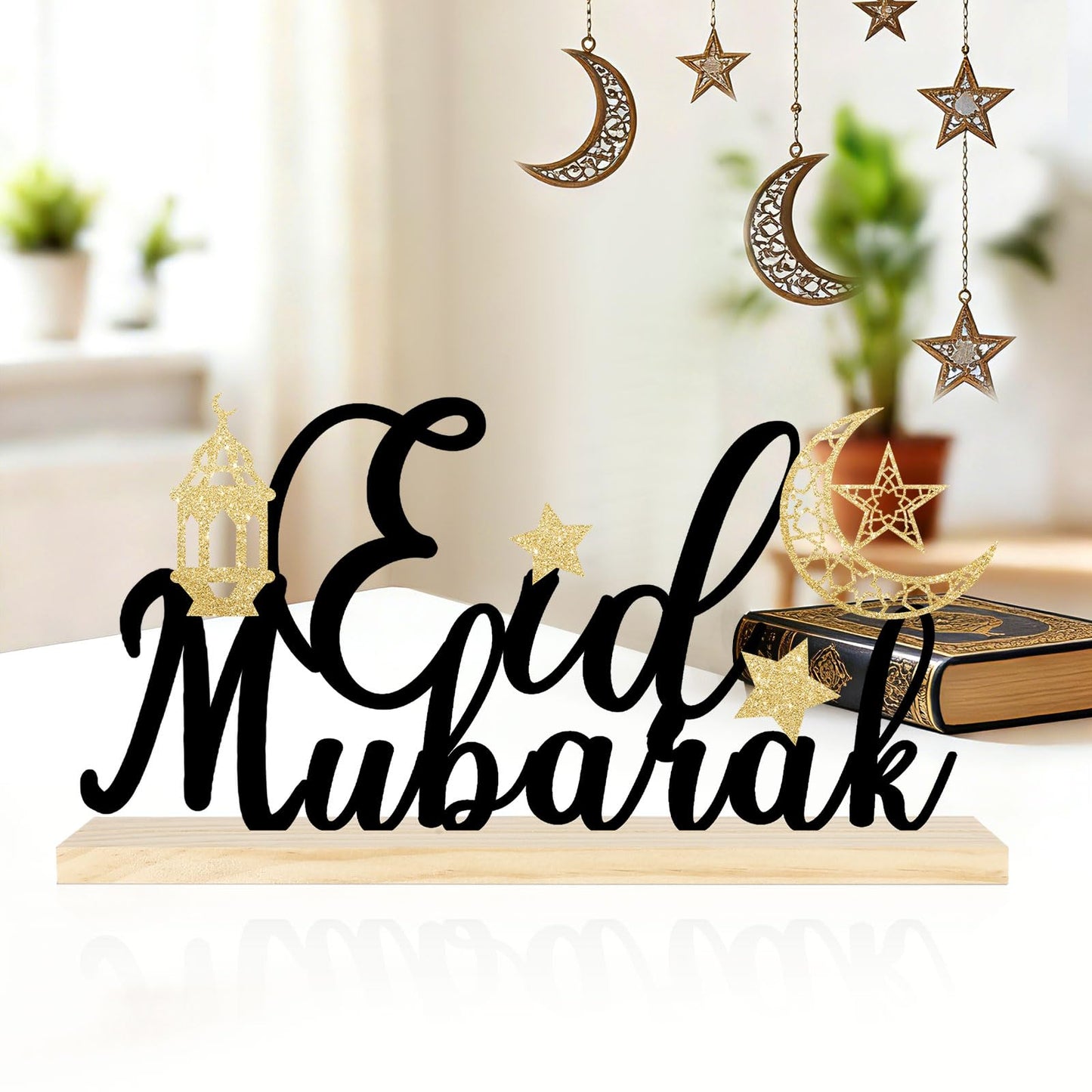COCHIE Metal Eid Mubarak Sign, Ramadan Decorations for Home, Shelf, Mantel, Indoor, Moon Star Eid Decor, Eid Mubarak Ramadan Table Top Party Decoration (Eid)