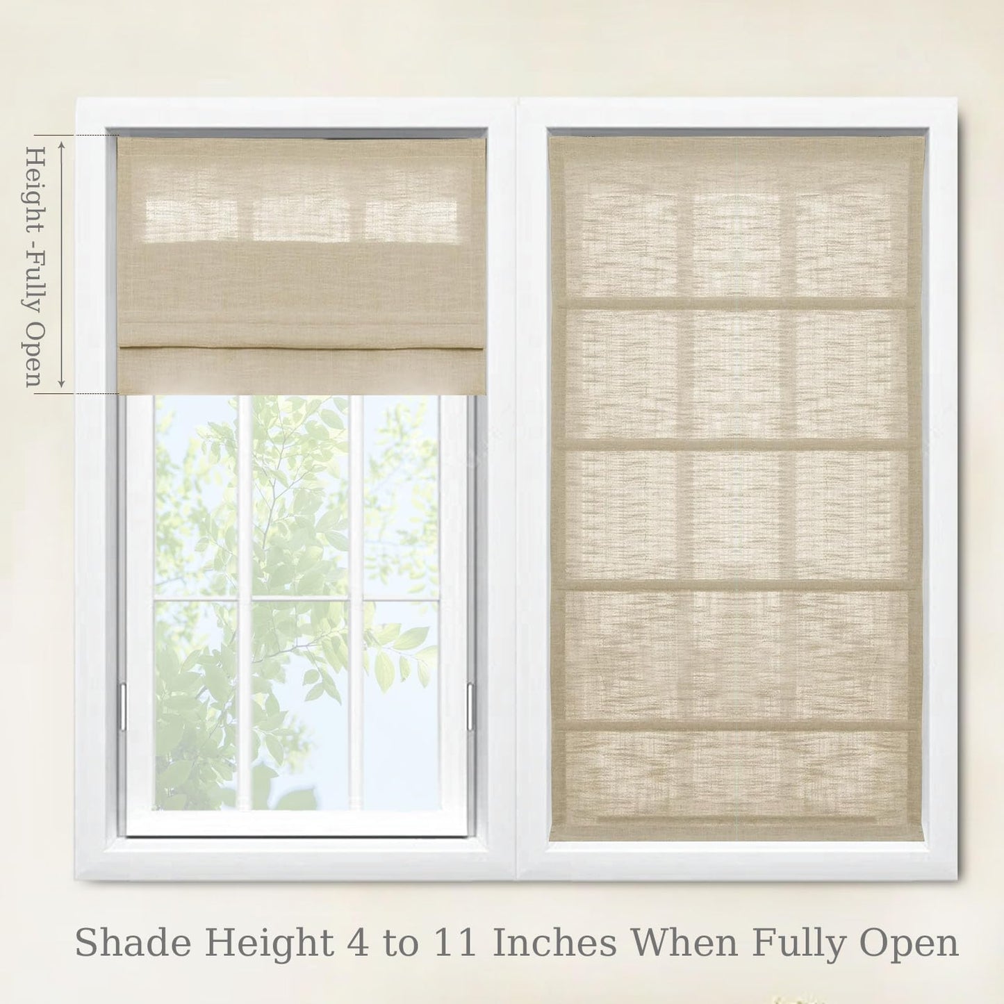 DotheDrape Linen Roman Shades for Windows Custom Cordless Blinds for Indoor Windows, French Doors, Bedroom, Living Room, Bathroom, Light Khahi