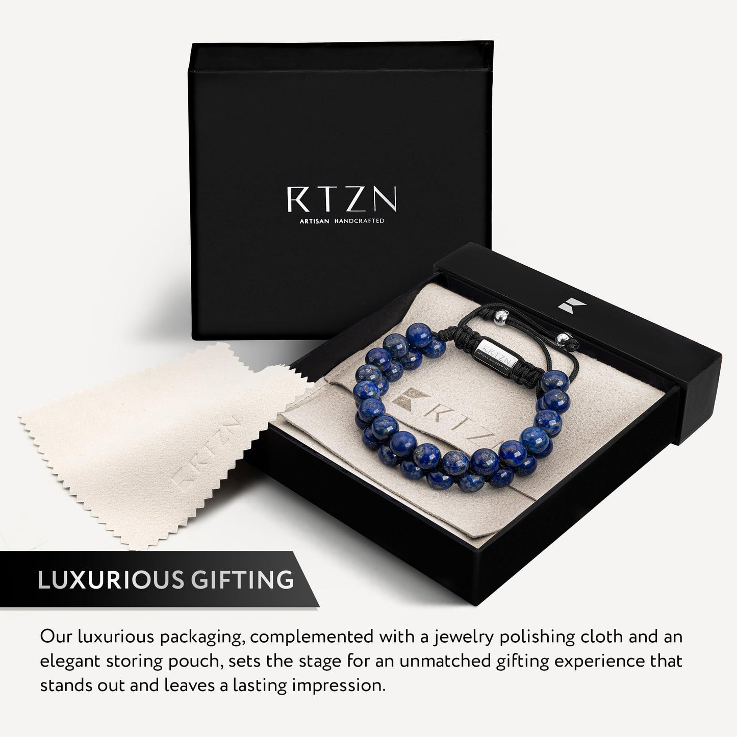 RTZN® Lapis Lazuli Bracelet for Men – Premium Artisan Handcrafted Authentic Blue Lapis Lazuli Mala Bead Bracelet – Adjustable Beaded Bracelets for Men (Morocco)