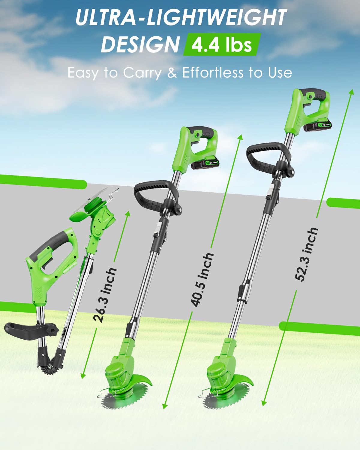 Cordless Weed Wacker Battery Powered, 2-in-1 Electric String Trimmer & Edger, 21V Foldable Grass Cutter with 2.0Ah Battery and Charger, Lawn Tool for Garden Yard Maintenance