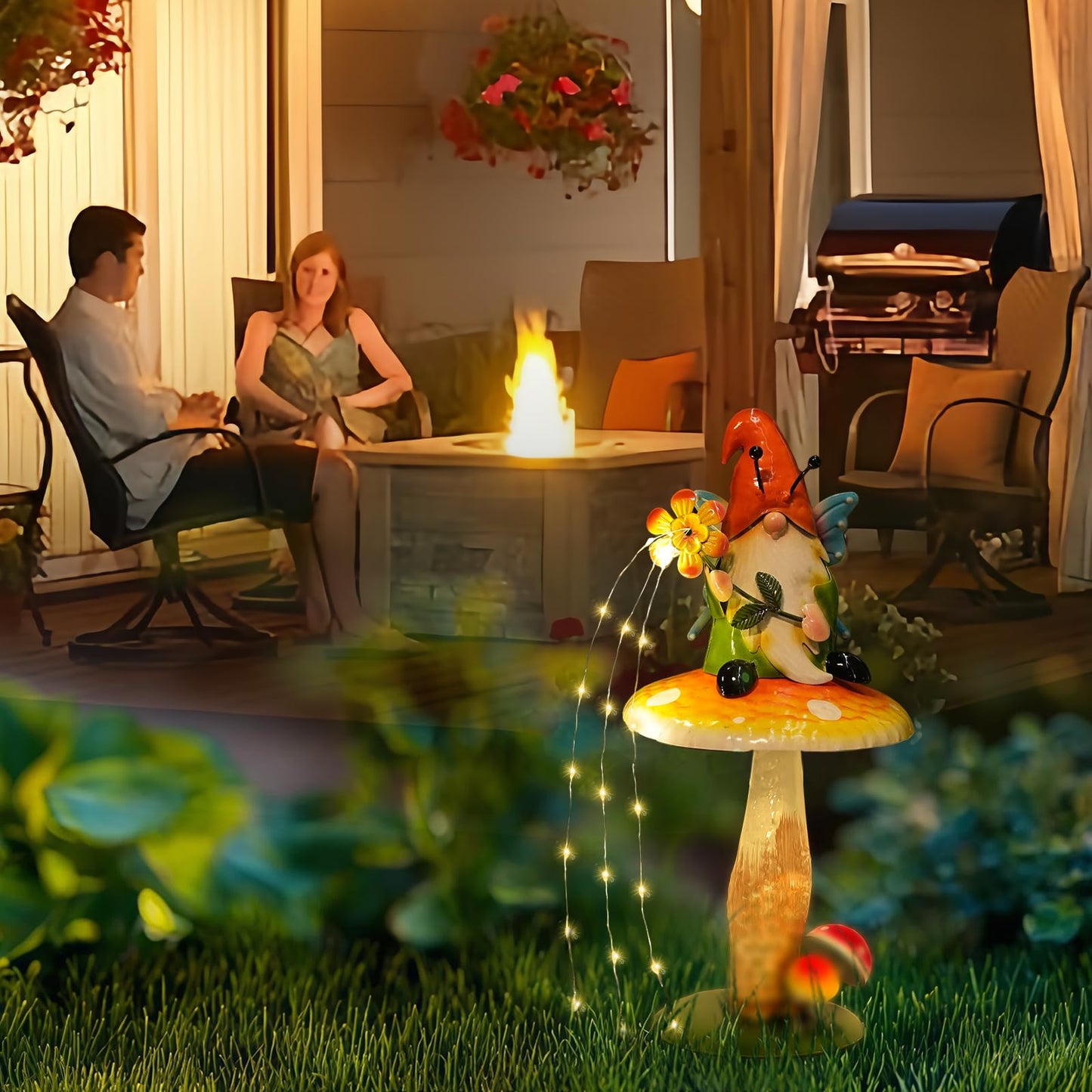 HONGLAND Solar Garden Gnome Figurine, Waterproof Outdoor Mushroom Decor with Solar Outdoor Lights for Yard, Patio, Lawn Ornaments, Ideal Gifts for Mom Grandma Women, Housewarming Gifts-16.5"