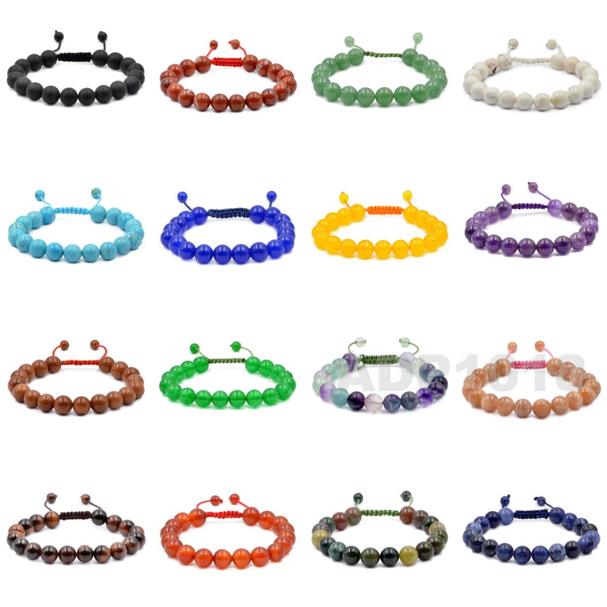 AD Beads Natural 8mm Gemstone Bracelets Healing Power Crystal Macrame Adjustable 7-9 Inch (Woodgrain)