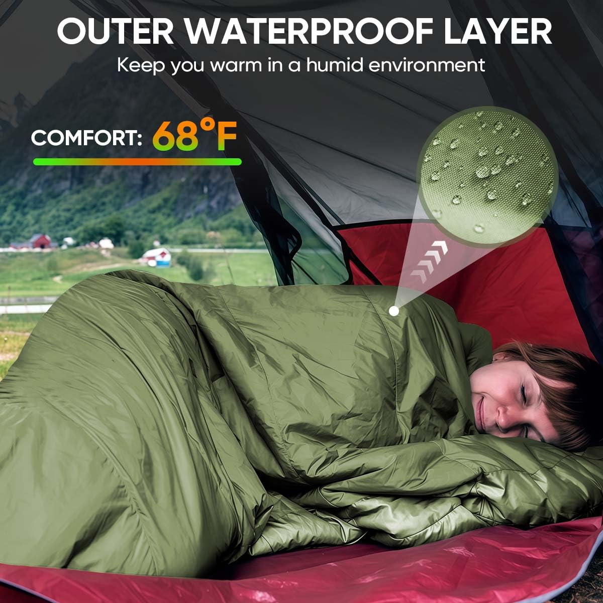 OBTANIM Sleeping Bags Portable Waterproof Camping Sleeping Bag for Adults Kids 4 Seasons Cold Weather or Warm Backpacking Hiking Travel Indoor Outdoor Use (Green)