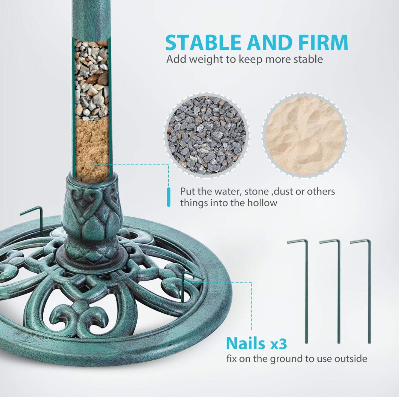 VIVOHOME Bird Bath with Solar Fountain for Outside, Polyresin Pedestal Bird Baths with Solar Powered Pump for Outdoor, Garden, Weather-Resistant Birdbaths with 20" Bowl, Green