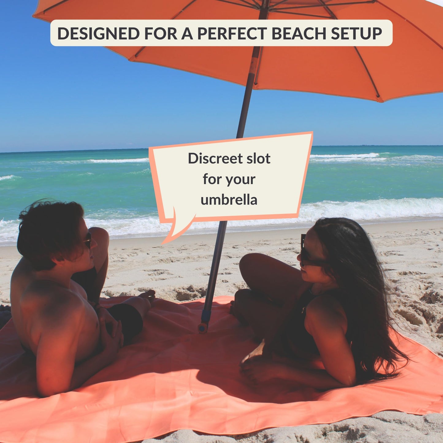 Plush Microfiber Beach Blanket, Large Beach Mat for 1-4 Persons, Sandproof, Windproof | Hole for Umbrella, Corner Sand Pockets to Fight Wind (Bag for Blanket Included)
