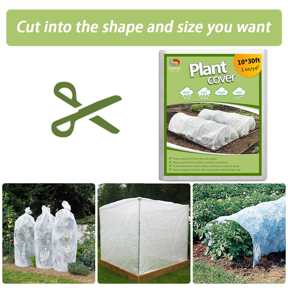 Plant Covers Freeze Protection, 10ft x 30ft 1.0oz/yd² Reusable Floating Row Cover, Frost Cloth for Outdoor Plants, Breathable Frost Blanket for Winter Cold Weather & Pest Protection