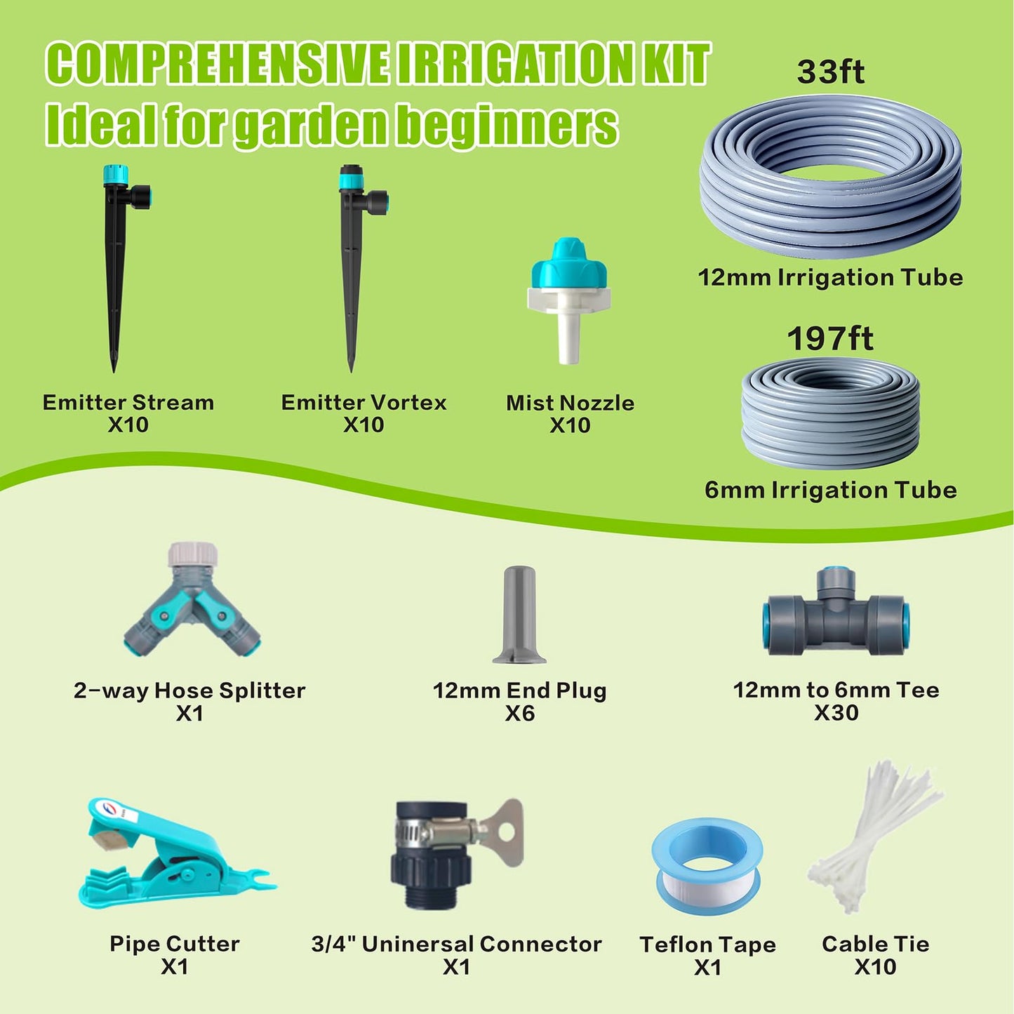 Drip Irrigation System Kit 230FT - Automatic Watering System with Quick Connector, Complete Water Irrigation System for Garden Lawn with 12mm 6mm Irrigation Tubing Adjustable Emitters
