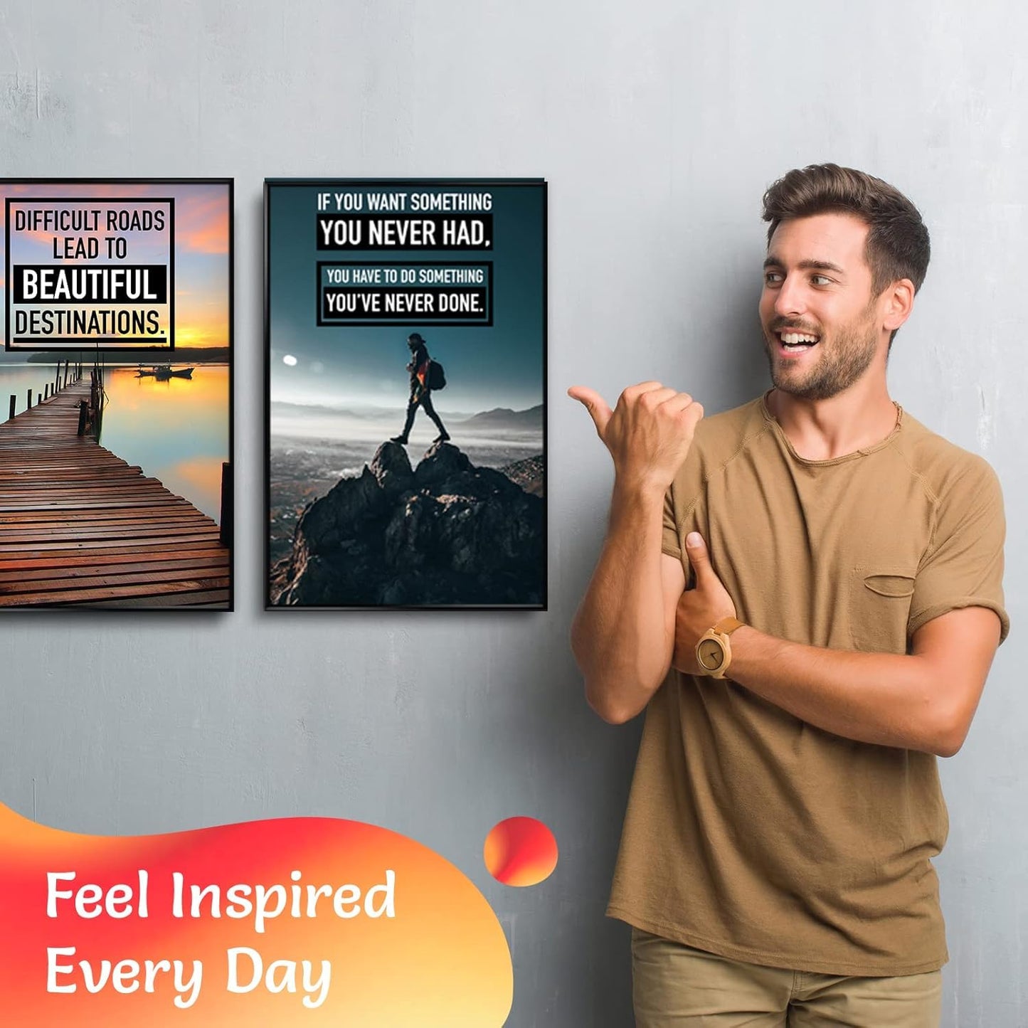 Throwbacktraits Canvas Motivational Wall Art – Set of 6 Inspirational Prints with Uplifting Phrases & Vibrant Images, Eco-Friendly & Framed, Ready to Hang for Office Wall Decor, Living Room & Bedroom Décor