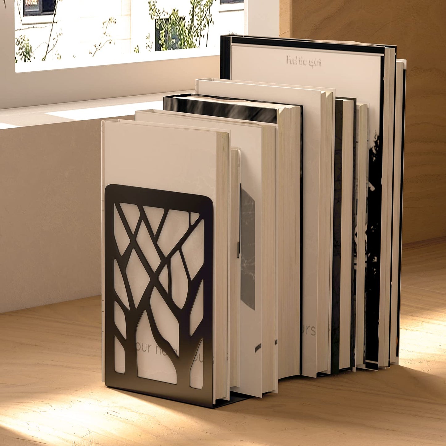 MaxGear Book Ends Tree Design Modern Bookends for Shelves, Non-Skid Book Holder, Heavy Duty Metal Book Storage for Books/CDs, Decorative Book Stopper for Home, 7 x 4.7 x 3.5”, Black,2 Pair/4 Pieces