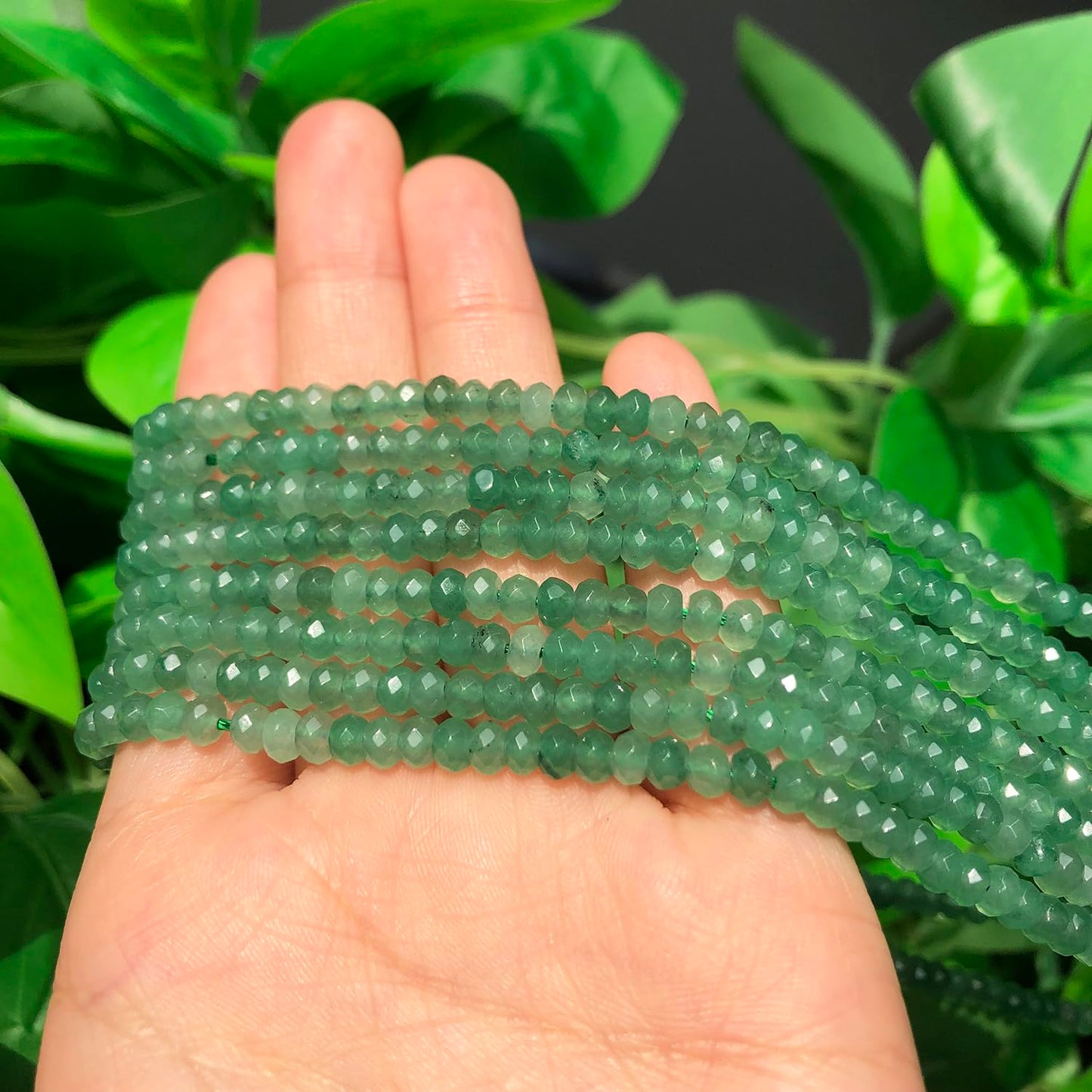 2 String 220PCS 3x5mm Natural Green Color Jade Stone Beads for Jewelry Making, Songxi Facted Loose Gemstone Beads for DIY Bracelet Necklace Making Supplies with Energy Healing Chakra Power