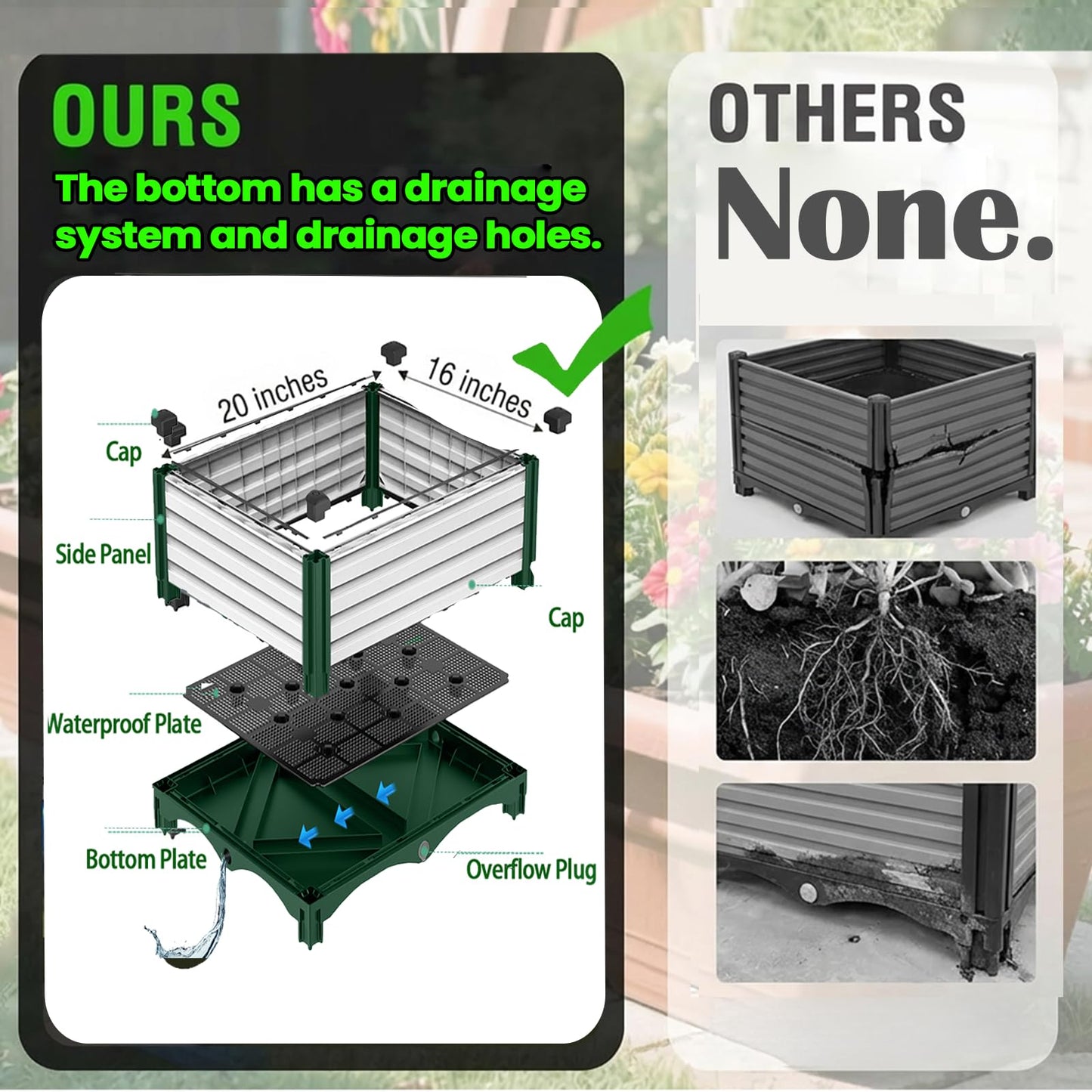 3PCS Raised Garden Beds Outdoor with Legs Planter Box, 47x20x21in Reinforced Support Rods, Drainage Grid, Multi-Combination Options for Vegetables, Flowers, Herbs, Ideal for Balcony, Patio Gardening
