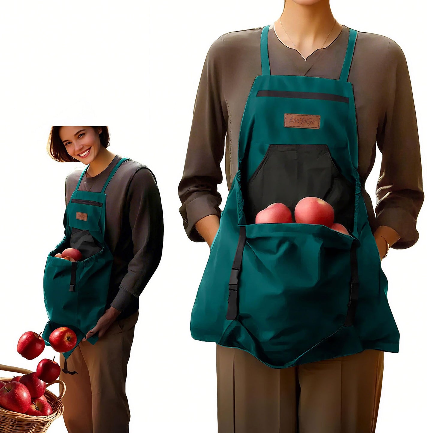 Lingogo Direct Gardening Apron with Harvesting Pouch for Women/Men, Adjustable Cross Back，Zippered Phone Pocket - Great Gift