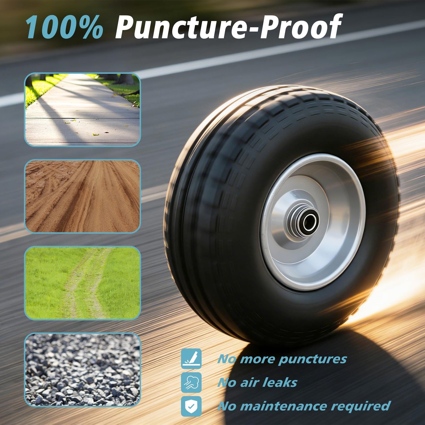 Sutmorly 4.00-6 Tire and Wheel Flat Free,13" Solid Tires with 5/8" Axle Bore Hole and Double Sealed Bearings, Perfect for Wheelbarrow, Garden Cart, Wagon, Dolly (1 Pack)