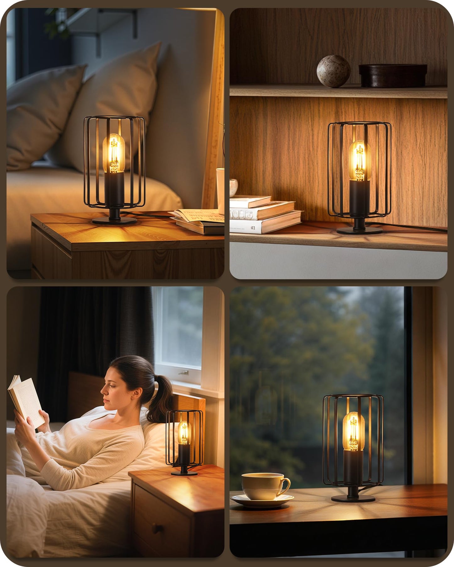 GOEBLESON Industrial Small Table Lamp, Small Bedside Lamp with Dimmable 2400K Warm Light LED Bulb, Vintage Desk Lamp, Black Nightstand Lamp for Bedroom, Study, Office, Small Space, B05TL05