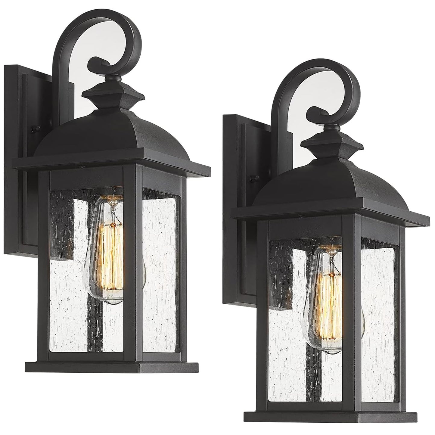 FEMILA Exterior Wall Sconce, 2 Packs Outdoor Waterproof Wall Lights Fixture, E26 Socket Wall Lantern for Porch, Anti-Rust Matte Black Finish with Seeded Glass Lampshade, 4FD54B-2PK BK