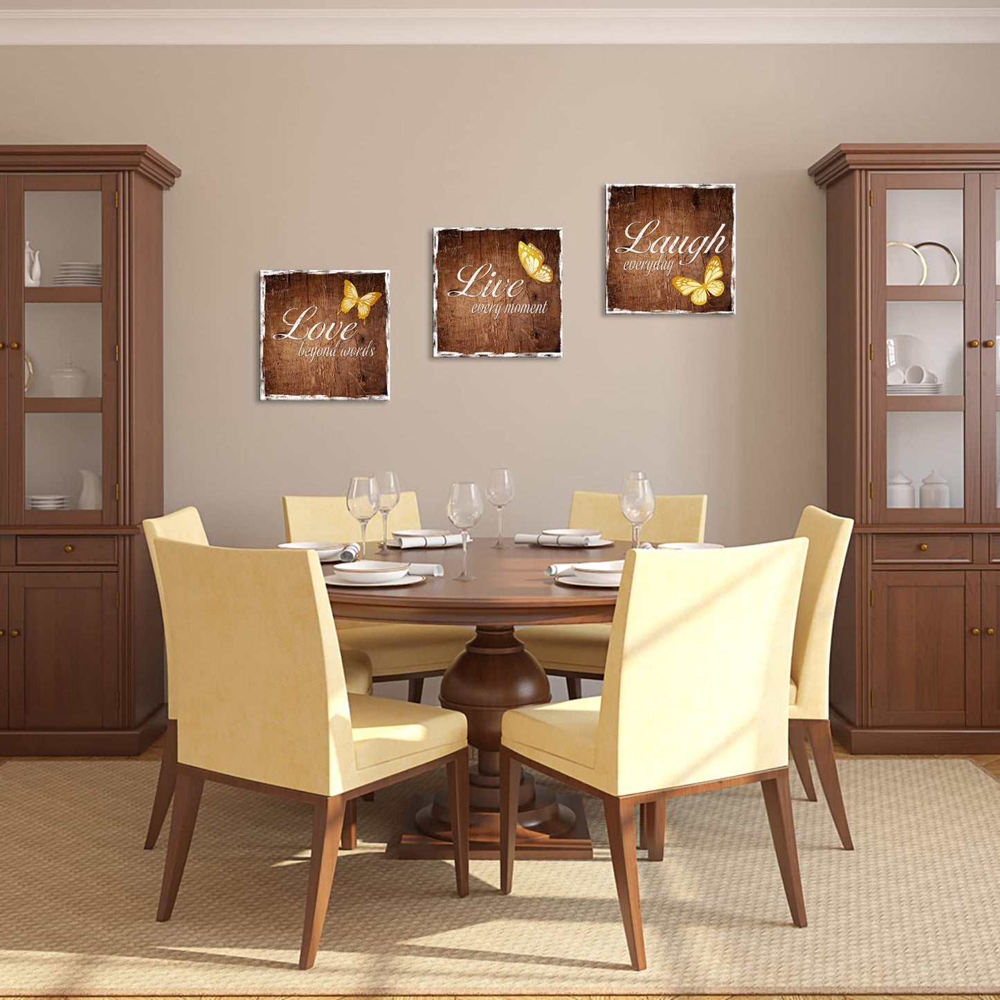 RyounoArt 3 Pieces Live Laugh Love Canvas Wall Art Inspirational Quotes Poster Painting Brown Picture for Living Room Bedroom Kitchen Decoration Ready to Hang