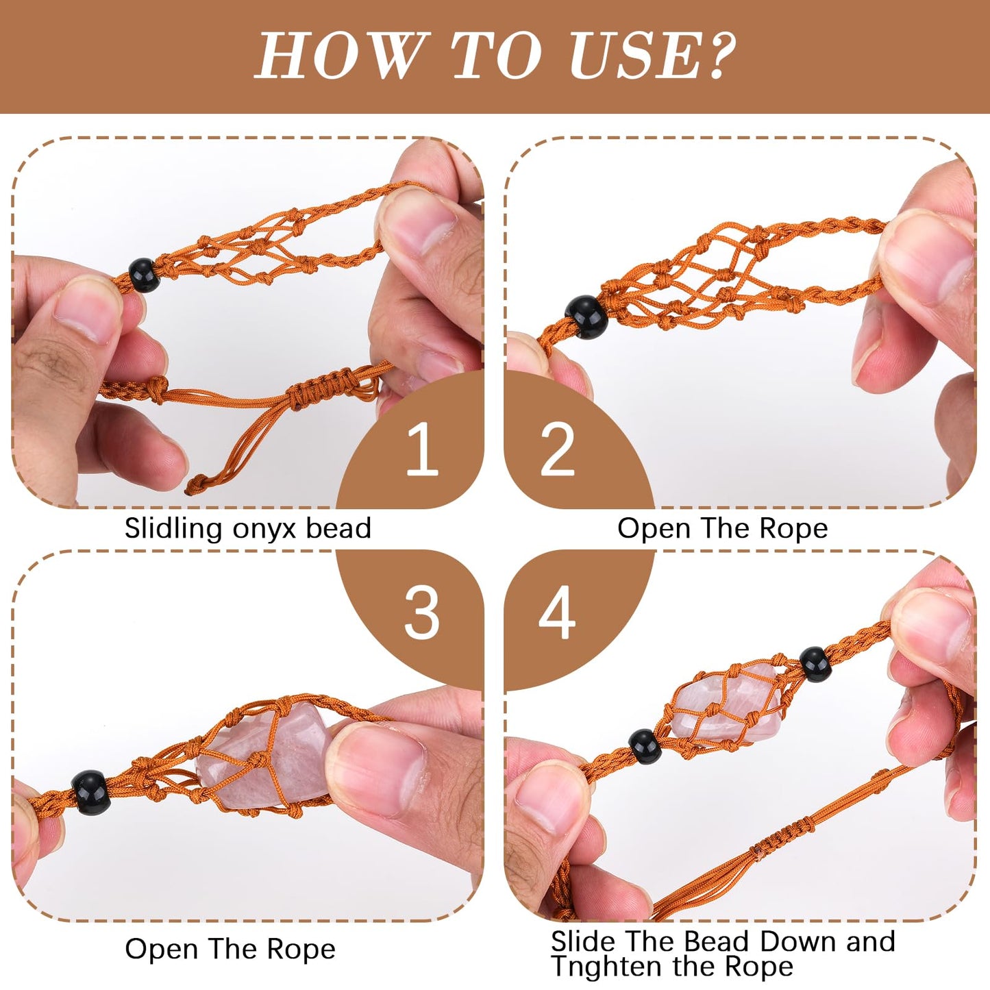 WEWAYSMILE 2 Pcs Empty Crystal Bracelet Holder Adjustable Stone Cage Cord Nylon Braided Netted Holder Crystal Bracelets Cord for DIY Bracelet Making(Black)