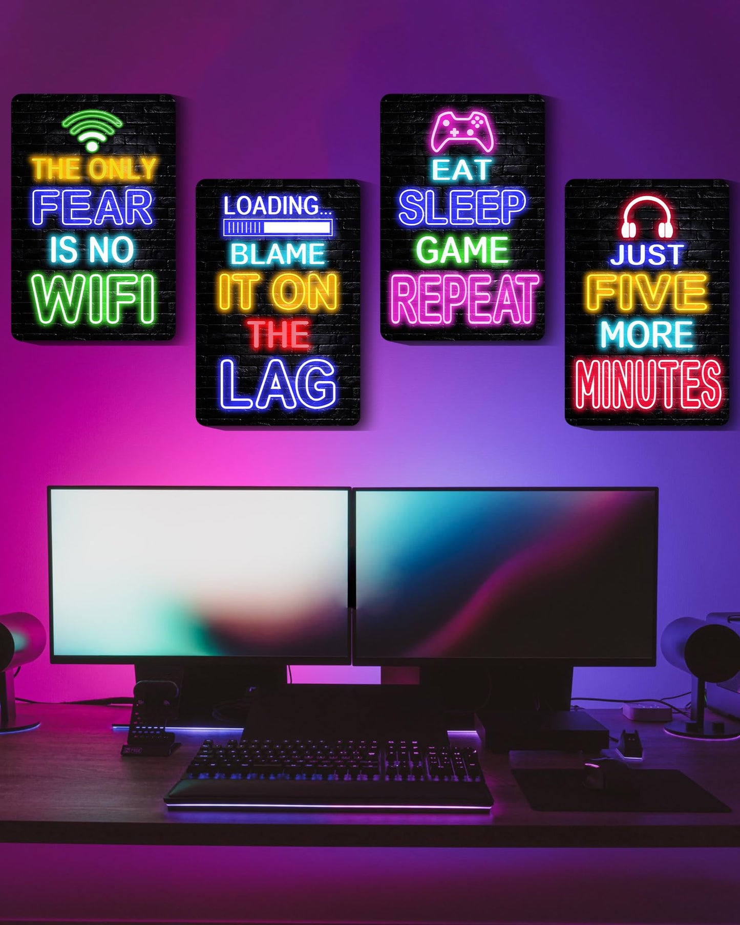 Drsoum Video Gamer Room Decor for Boys Gaming Wall Decor Neon Gaming Room Metal Sign 12 x 8 Inch Set of 4 - Gamer Wall Decor Teenage Boy Room Decor