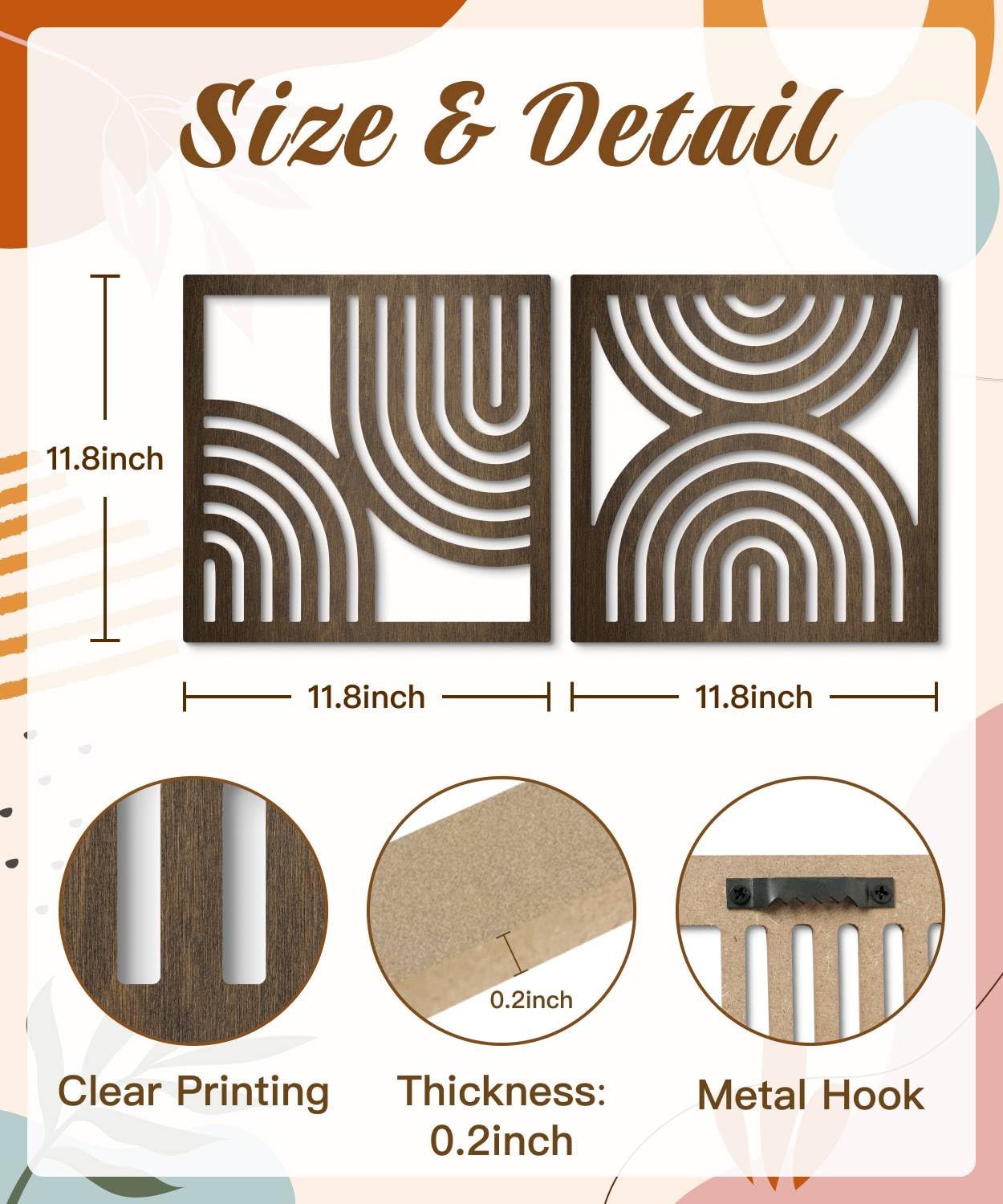 Putuo Decor Geometric Abstract Wall Art Set of 2, Modern Square Wooden Modern Arched Wall Decor for Living Room Bedroom Entryway, Minimalist Brown Wall Sculpture