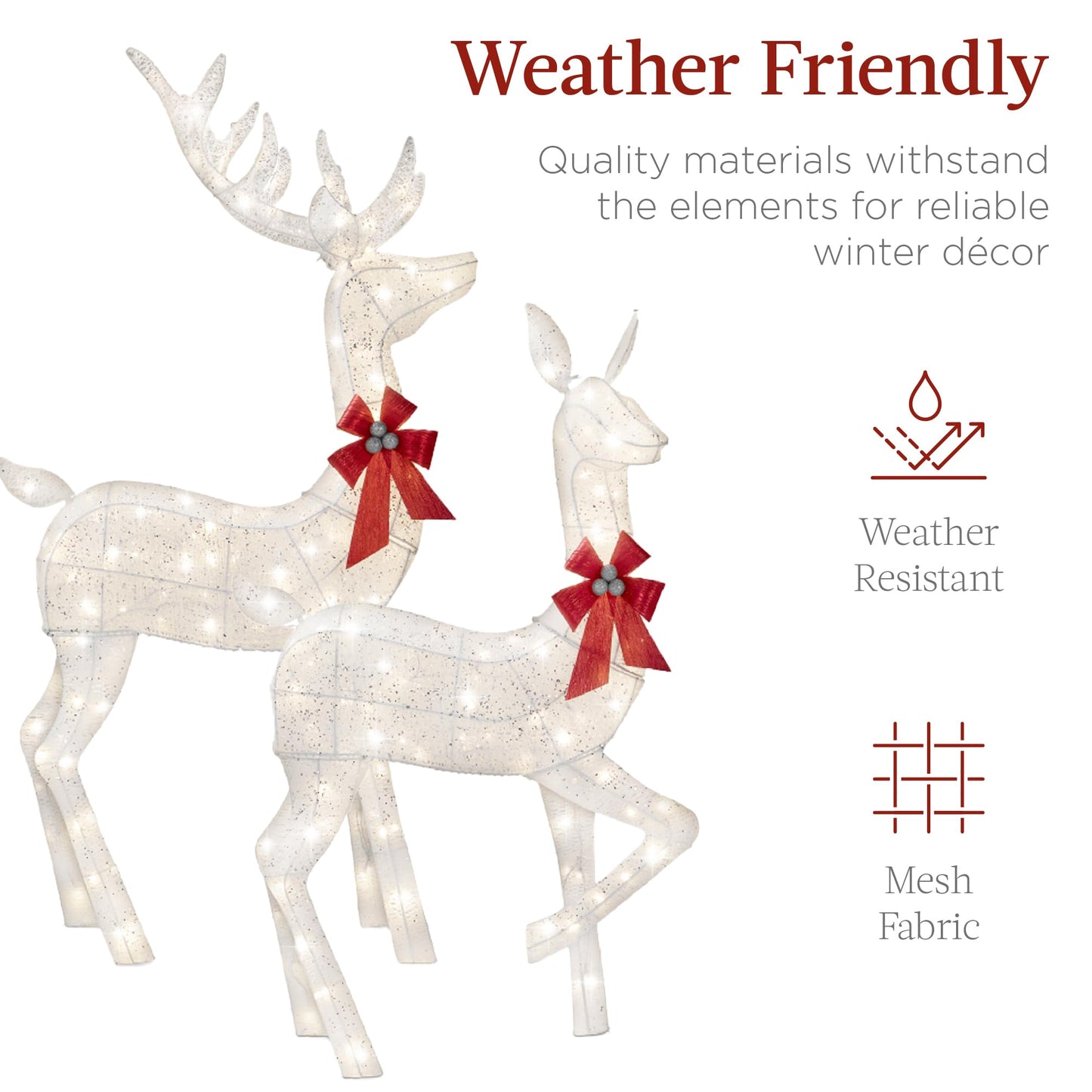 Best Choice Products 3-Piece Large Lighted Christmas Deer Family Set 5Ft Outdoor Yard Decoration with 360 LED Lights, Stakes, Zip Ties - White