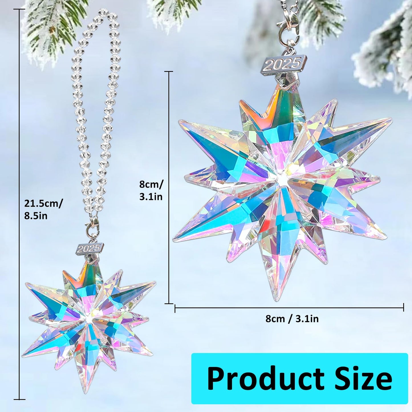 2025 Annual Christmas Ornaments Crystal Snowflake Star, Sparkly Crystal Ornaments for Christmas Tree, Beautiful Christmas Ornaments for Women Girls
