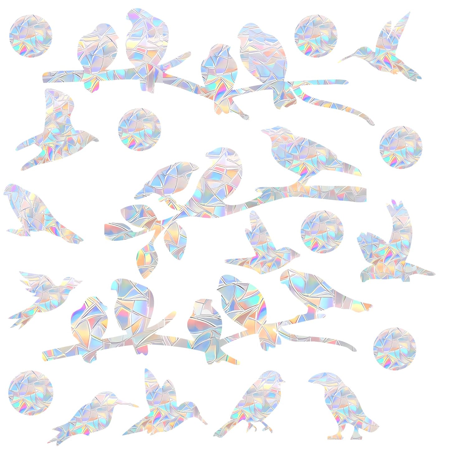 72Pcs Birds Window Stickers Prevent Birds from Hitting Windows, Rainbow Sun Catcher Stickers No Glue Required, Non-Adhesive Reusable Vinyl Rainbow Stickers