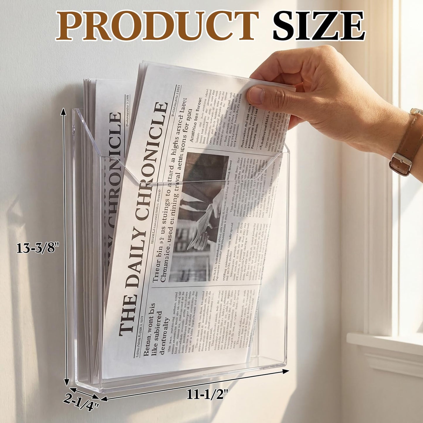 Sliner 2 Pcs Wall-mounted Single Pocket Newspaper Holder Acrylic Brochure Holder Clear Acrylic Display Holders for Home Office Waiting Room Magazine Mail Organizer, 13.38 x 11.50 x 2.24 Inches