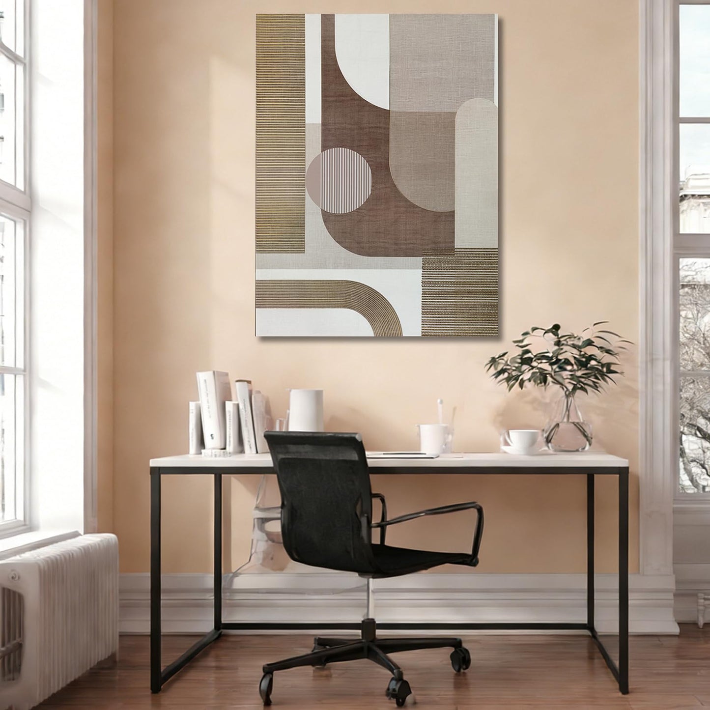 ZENPEE Neutral Beige/Taupe Geometric Wall Art, Minimalist Abstract Canvas Print, Framed & Ready to Hang, Modern Decor for Living Room and Bedroom, 32 x 24 Inches